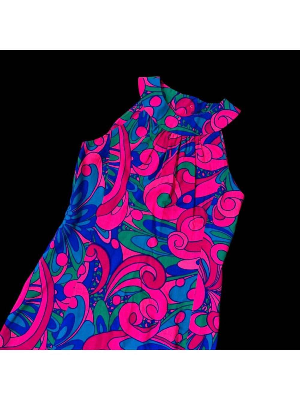 Handmade Groovy Sleeveless Halter Dress Colorful Psychedelic 1960s Vintage
